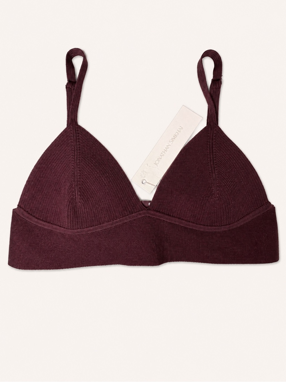 NWT SIMKHAI Rikki Compact Rib Triangle Bralette Burgundy Knit Top Sz S